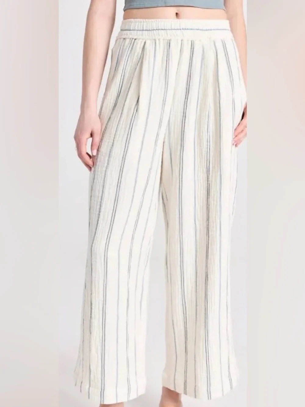 Madewell Untailored WideLeg Crop Pants Striped Lightspun Cotton - Picture 1 of 7